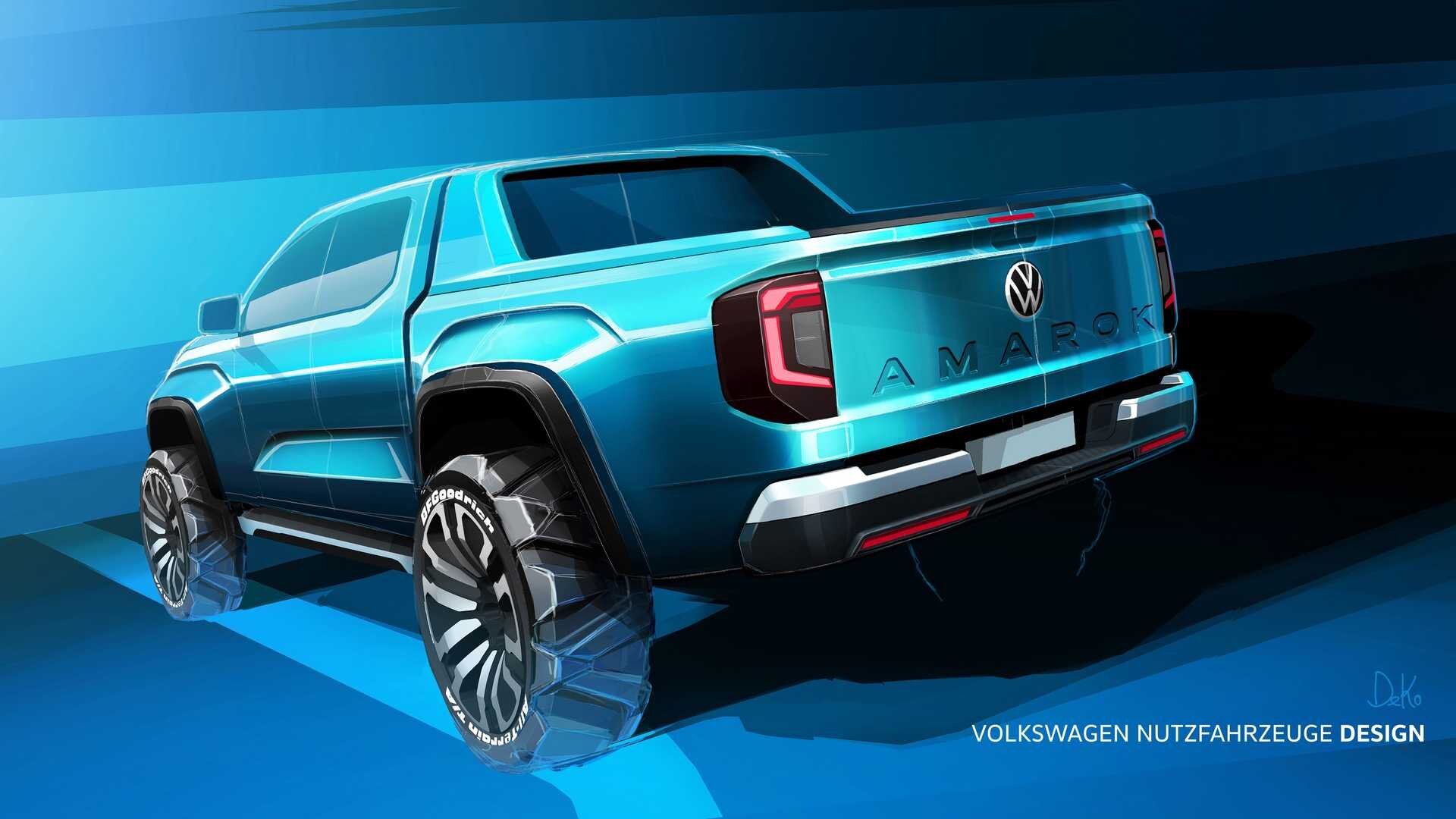 Volkswagen Amarok снова показали на эскизах. Теперь в профиль и сзади