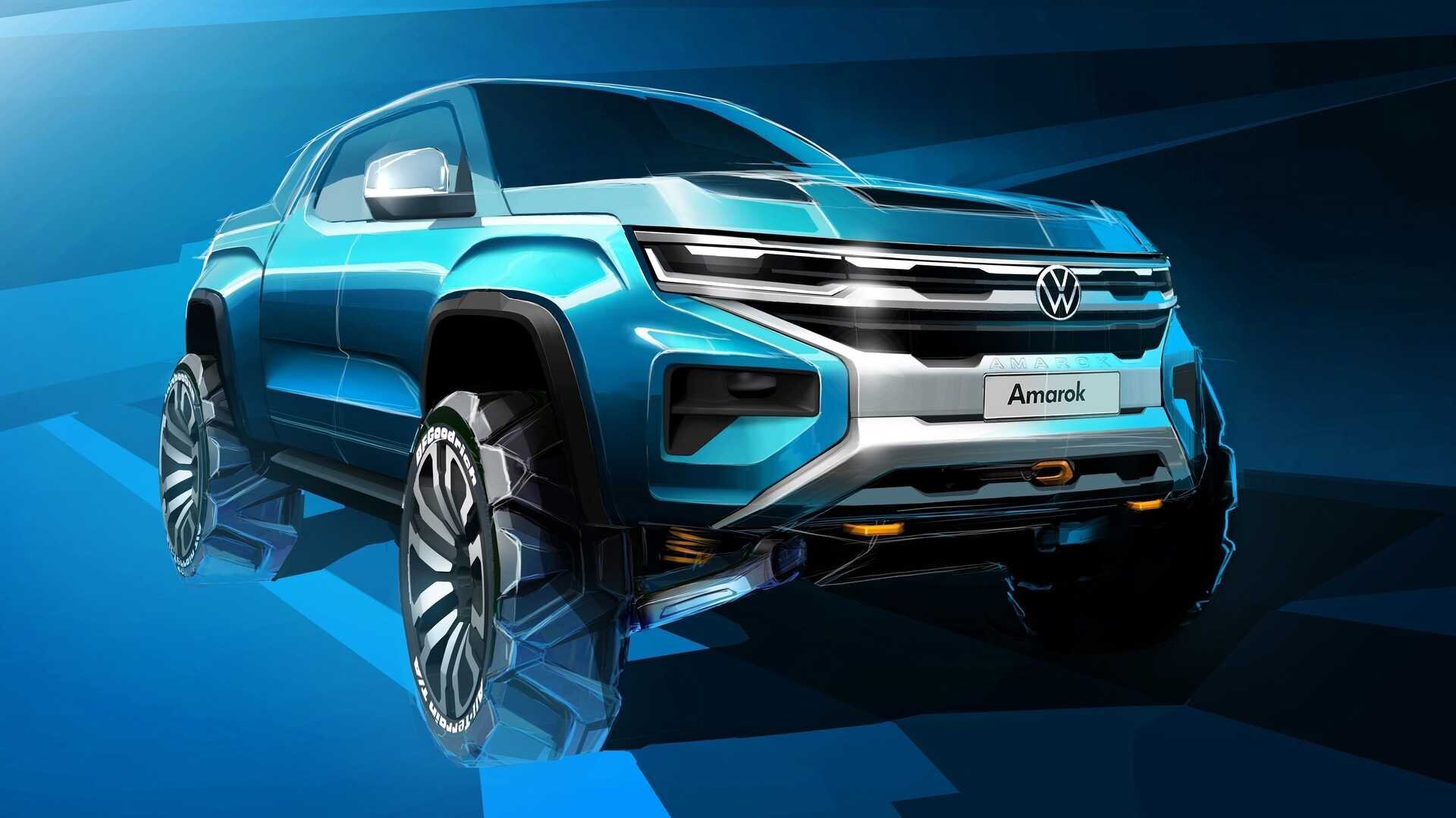 Volkswagen Amarok снова показали на эскизах. Теперь в профиль и сзади